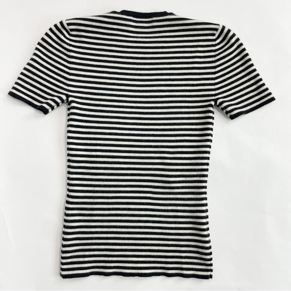 MICHAEL KORS COLLECTION Cashmere Short Sleeve Sweater BLACK/WHITE STRIPE Size XS - Picture 2 of 8